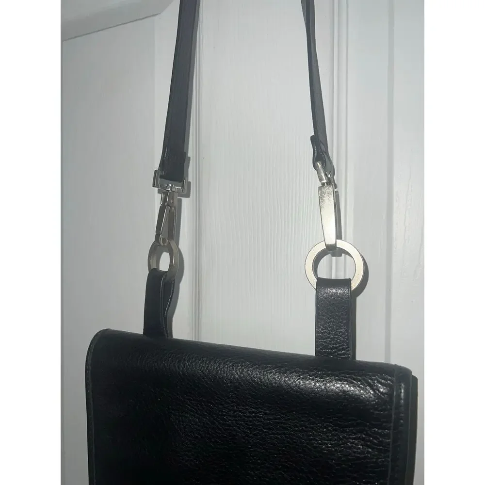 Kenneth Cole Vintage Crossbody Bag Black Leather Pocket Organizer Work Career